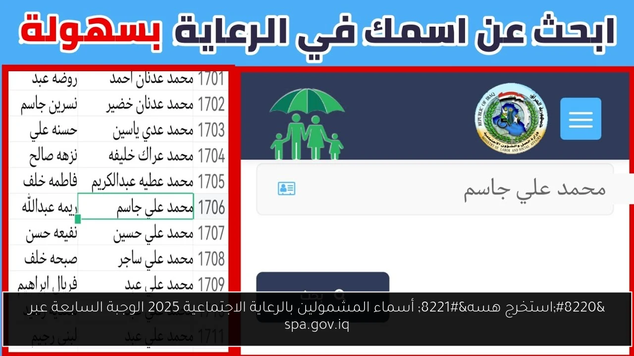 “استخرج هسه” أسماء المشمولين بالرعاية الاجتماعية 2025 الوجبة السابعة عبر spa.gov.iq