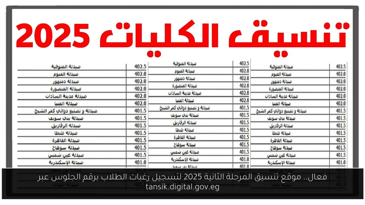 فعال.. موقع تنسيق المرحلة الثانية 2025 لتسجيل رغبات الطلاب برقم الجلوس عبر tansik.digital.gov.eg