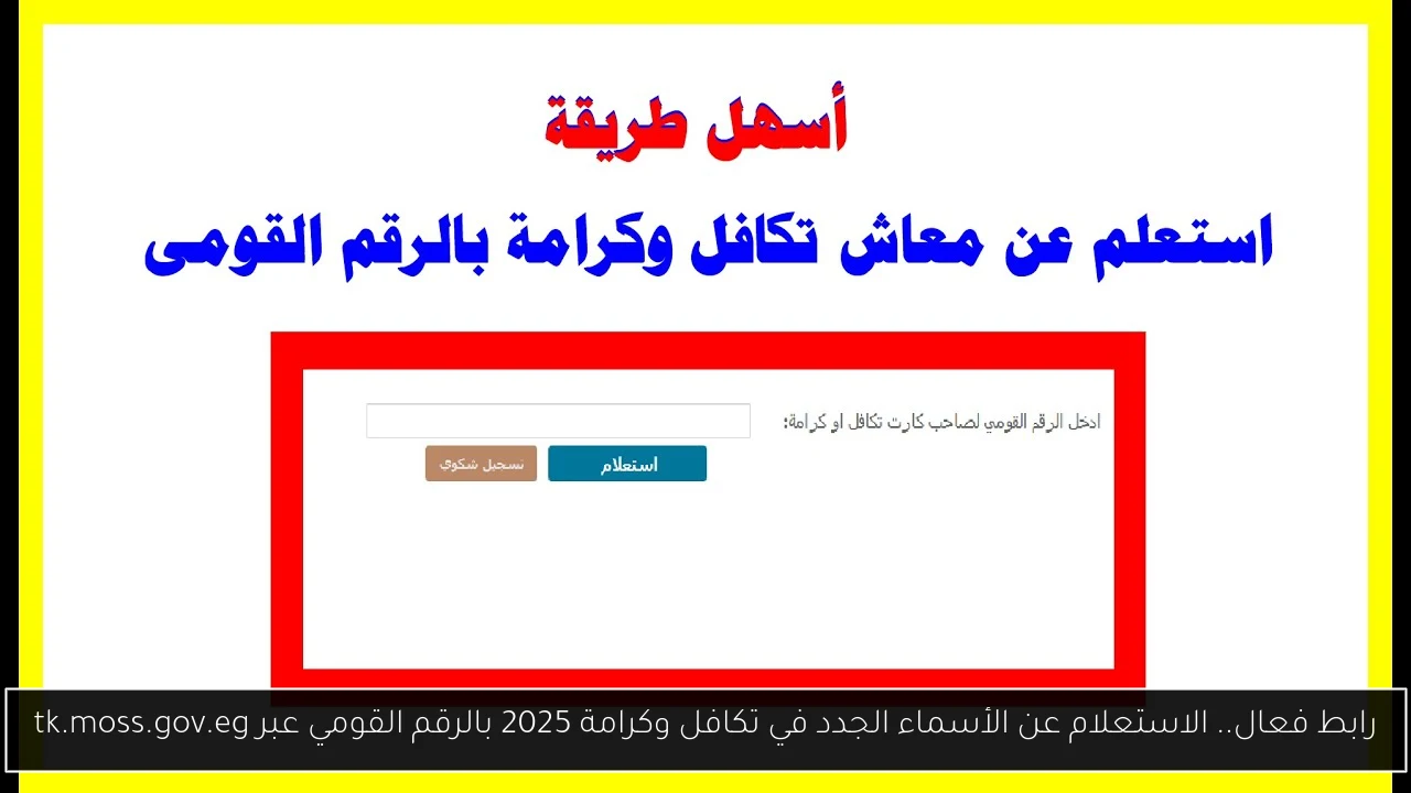 رابط فعال.. الاستعلام عن الأسماء الجدد في تكافل وكرامة 2025 بالرقم القومي عبر tk.moss.gov.eg