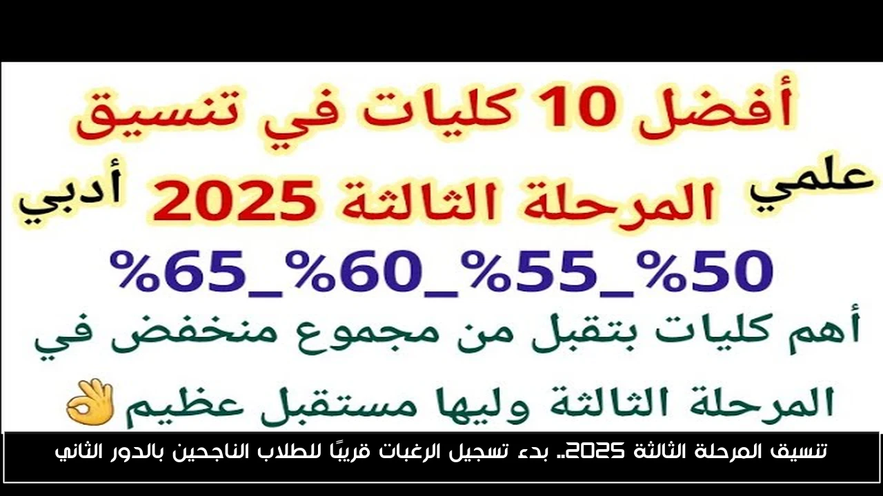 تنسيق المرحلة الثالثة 2025.. بدء تسجيل الرغبات قريبًا للطلاب الناجحين بالدور الثاني