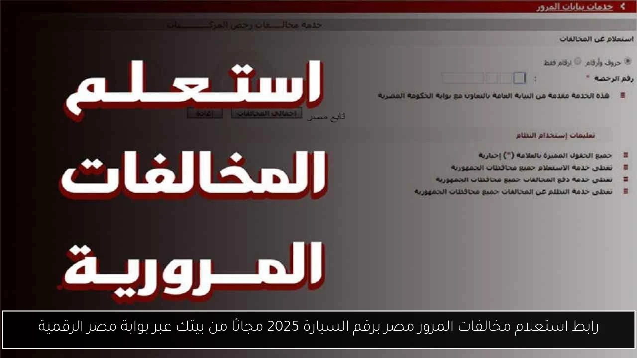رابط استعلام مخالفات المرور مصر برقم السيارة 2025 مجانًا من بيتك عبر بوابة مصر الرقمية