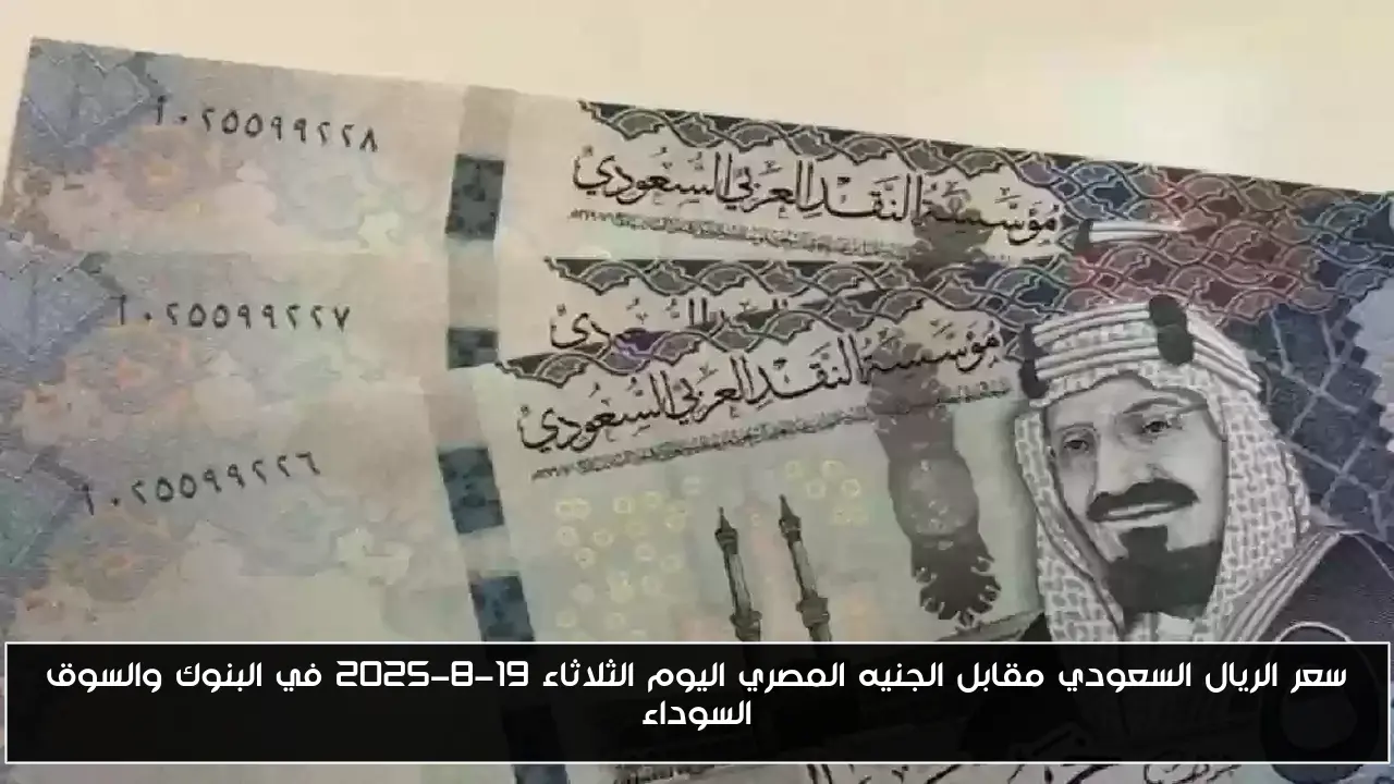 إرتفاع سعر الريال السعودي مقابل الجنيه المصري اليوم الثلاثاء 19-8-2025 في البنوك والسوق السوداء