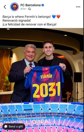 برشلونة يعلن تجديد تعاقد فيرمين لوبيز