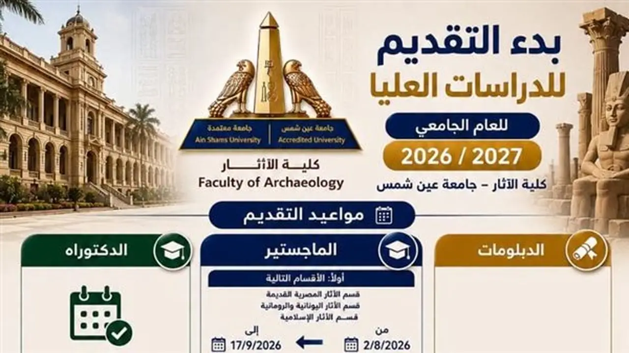 فتح باب التقدم لبرامج الدراسات العليا في كلية الآثار بجامعة عين شمس