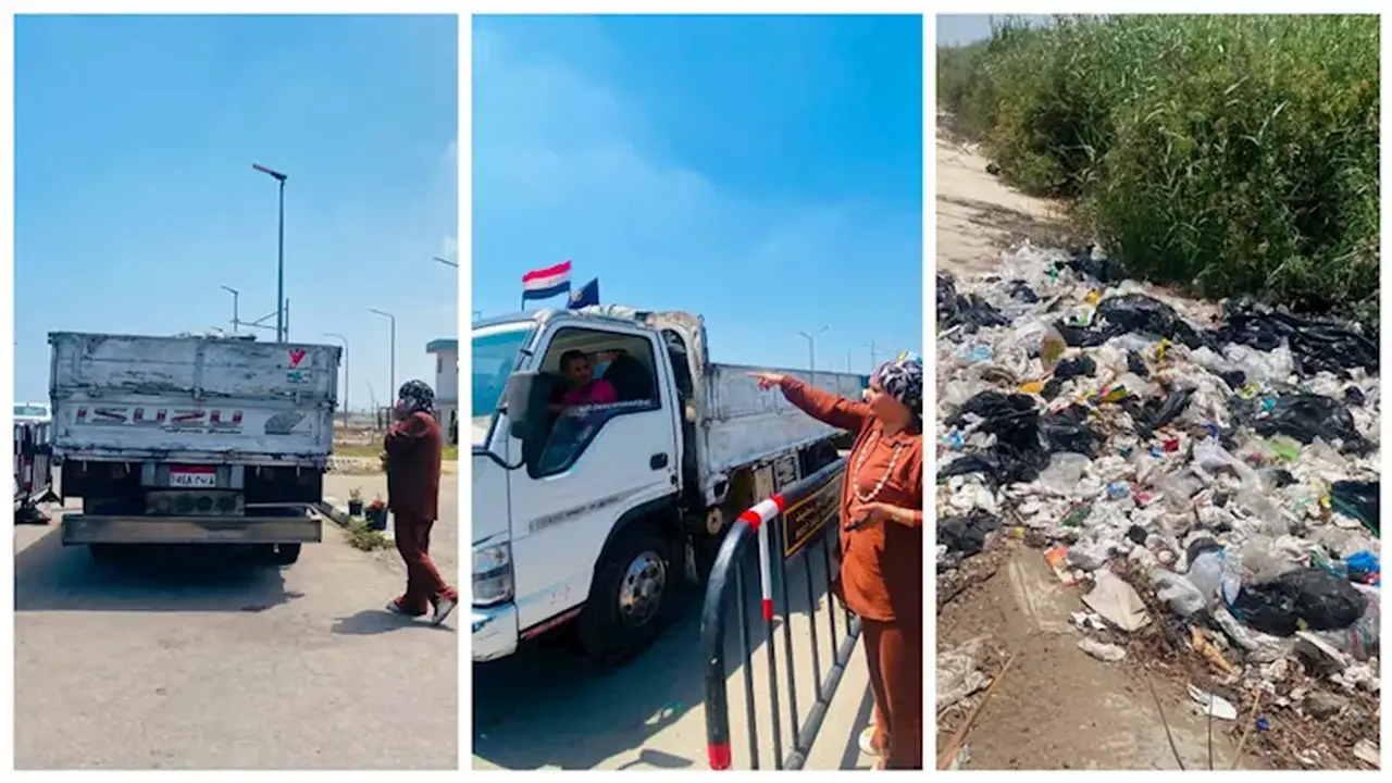 ضبط سيارة تلقي المخلفات بالطريق العام في بورسعيد – صور